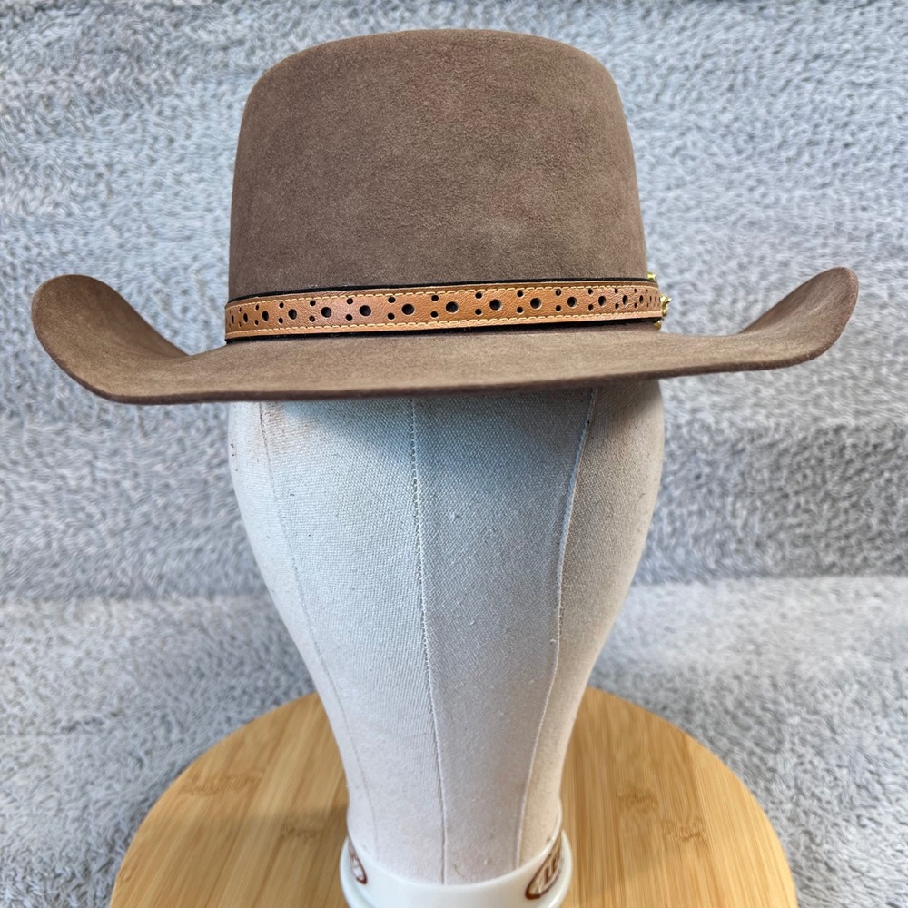 Akubra Dallas Brown Felt Cowboy Australia Outback Hat Horsebit Detail Size 58